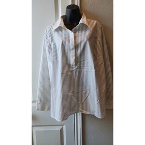 Lane Bryant Contrast Collar Long Sleeves striped button front Blouse size 18/20.